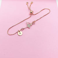 Rose Gold Ballet Bracelet Ballet Dance Charm, Personalized Customized Monogram Jewelry, AN344