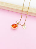 Gold Natural Carnelian Necklace Natural Carnelian Gemstone Personized Initial Necklace, AN3794
