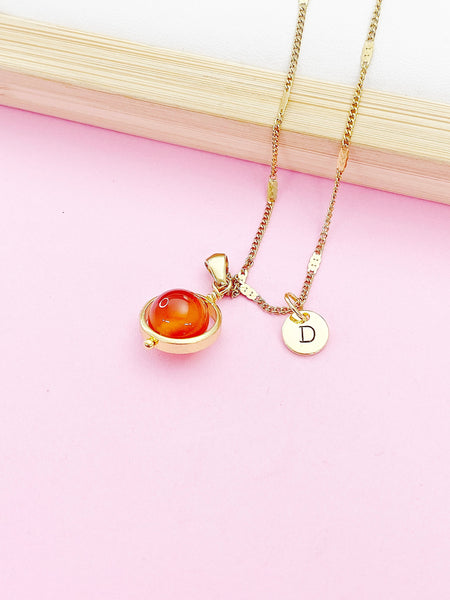 Gold Natural Carnelian Necklace Natural Carnelian Gemstone Personized Initial Necklace, AN3794