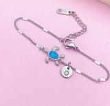 Silver Sea Turtle Charm Bracelet Synthetic Opal Sea Ocean Gifts Ideas Personalized Customize Made to Order, N5561