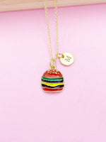 Gold Burger Charm Necklace Hamburger Foodie Customize Personalize N3982