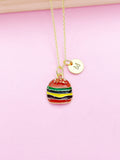 Gold Burger Charm Necklace Hamburger Foodie Customize Personalize N3982