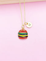 Gold Burger Charm Necklace Hamburger Foodie Customize Personalize N3982