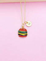 Gold Burger Charm Necklace Hamburger Foodie Customize Personalize N3982