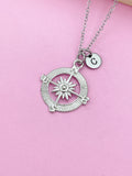 Silver Compass Necklace, Initial Charm, Graduation Gift
