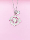 Silver Compass Necklace, Initial Charm, Graduation Gift