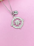 Silver Compass Necklace, Initial Charm, Graduation Gift