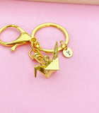 Gold Paper Crane keychain Japanese Crane Bird Customize, AN1470