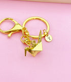 Gold Paper Crane keychain Japanese Crane Bird Customize, AN1470