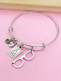 Silver Optometrist Bangle Bracelet, Eye Chart & Eyeglasses Charms