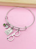 Silver Optometrist Bangle Bracelet, Eye Chart & Eyeglasses Charms