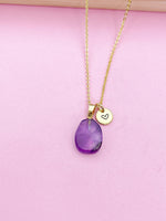 Gold Natural Amethyst Charm Necklace Personalized Customized Gemstone Monogram Made to Order Jewelry, N5449