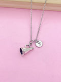 Cheerleader Megaphone Charm Necklace, Initial Pendant