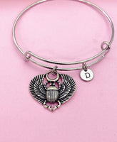 Scarab Bracelet, Silver Egypt Scarab Charm, Scarab Bug Insect Jewelry Gift, N4586
