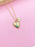 Gold Pink Tulip Heart Charm Necklace Spring Birthday Mother's Day Gifts Ideas Personalized Customized Made to Order, N5543