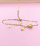Gold Rose Flower Charm Bracelet, Wedding Bridesmaid Gift Ideas, N172D