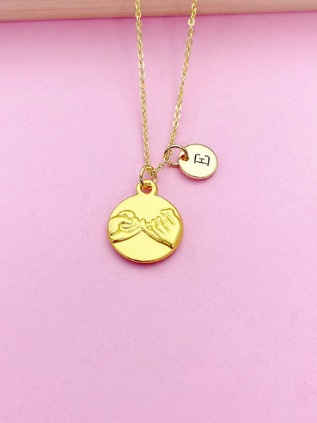 Gold Pinky Promise Charm Necklace Best Friends Gifts, Personalize Customize Charm Necklace, N5344