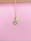 Gold Hamsa Blue Evil Eye Necklace, Protection Jewelry Kabbalah Gift, N562