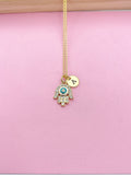 Gold Hamsa Evil Eye Necklace, Initial Charm, Kabbalah Gift