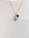Gold Hamsa Blue Evil Eye Necklace, Protection Jewelry Kabbalah Gift, N562