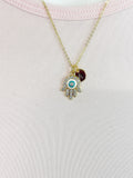 Gold Hamsa Evil Eye Necklace, Initial Charm, Kabbalah Gift