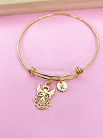 Silver or Gold Guardian Angel Wing Bracelet, Personalized Initial Gift, N286C