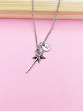 Silver Magic Wand Star Charm Necklace Birthday Princess Gifts Ideas, Personalized Customize, BN2157