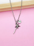 Silver Magic Wand Star Charm Necklace Birthday Princess Gifts Ideas, Personalized Customize, BN2157