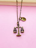 Scales of Justice Necklace, Bronze Scale Charm, Initial Necklace