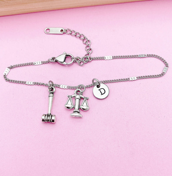 Silver Lawyer Bracelet Justice Scale Gavel Charm, Libra Charm, Lawyer Gift, Attorney Gift, Law School Graduate Graduation Gift, BN1531
