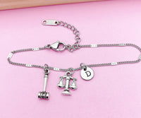 Silver Lawyer Bracelet Justice Scale Gavel Charm, Libra Charm, Lawyer Gift, Attorney Gift, Law School Graduate Graduation Gift, BN1531