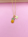 Gold Pineapple Charm Necklace, Personalized Initial Pendant