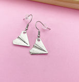 Silver Paper Airplane Dangle Earrings, Stainless Steel Hooks
