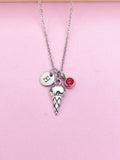 Silver Ice Cream Cone Charm Necklace Personalize Customize Summer Gift Ideas, N4769