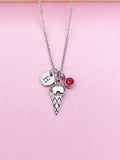 Silver Ice Cream Cone Charm Necklace Personalize Customize Summer Gift Ideas, N4769