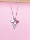 Silver Ice Cream Cone Charm Necklace Personalize Customize Summer Gift Ideas, N4769
