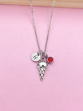 Silver Ice Cream Cone Charm Necklace Personalize Customize Summer Gift Ideas, N4769
