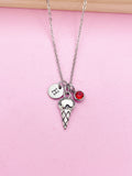 Silver Ice Cream Cone Charm Necklace Personalize Customize Summer Gift Ideas, N4769