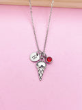 Silver Ice Cream Cone Charm Necklace Personalize Customize Summer Gift Ideas, N4769