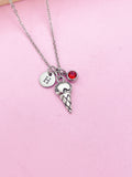 Silver Ice Cream Cone Charm Necklace Personalize Customize Summer Gift Ideas, N4769