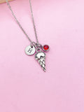 Silver Ice Cream Cone Charm Necklace Personalize Customize Summer Gift Ideas, N4769