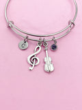 Silver Treble Clef Music Note Violin Viola Charm Bracelet Musician Music Personalize Customize Gifts Ideas, N3924