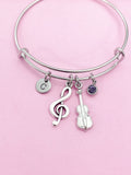 Silver Treble Clef Music Note Violin Viola Charm Bracelet Musician Music Personalize Customize Gifts Ideas, N3924