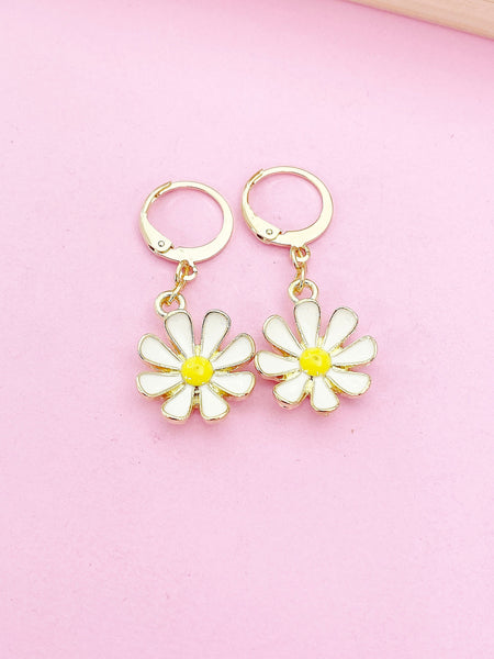 Gold Daisy Flower Charm Earrings Bridesmaid Wedding Personalize Customize Gifts Ideas, N3254