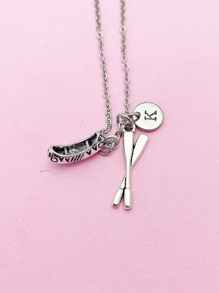 Silver Crew Oars Charm Necklace, Oar Canoe Rowing,  Boat Necklace, Oar Charm, Canoe Charm, Rowing Charm, Personalized Gift, N2671