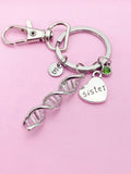 Silver DNA Sister Heart Charm Keychain Sister Personalize Customize Jewelry Gifts Ideas, N5563