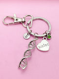 Silver DNA Sister Heart Charm Keychain Sister Personalize Customize Jewelry Gifts Ideas, N5563