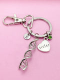 Silver DNA Sister Heart Charm Keychain Sister Personalize Customize Jewelry Gifts Ideas, N5563