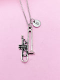 Silver Trumpet Charm Necklace Personalize Customize, N1377