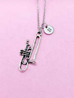 Silver Trumpet Charm Necklace Personalize Customize, N1377